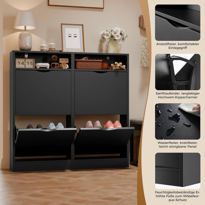 ELUCHANG Schuhschrank schmal mit 4 Klappen Platzsparender, Geschlossen Schuhregal Schuhkipper Schuhk