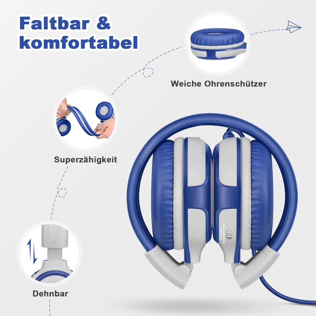 SIMOLIO Kopfhörer mit Volume Limited, On Ear Kopfhörer mit Mikrofon, Share-Port, Kabelgebundene Kopf