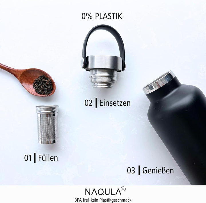 Thermosflasche 1000 ml mit Tragegriff und abnehmbarem Sieb f Tee od Früchte. Edelstahl Trinkflasche