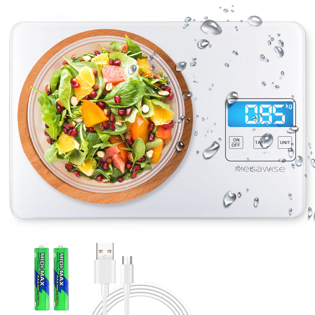 MegaWise Food Scale, 33lb wiederaufladbare digitale Küchenwaage, Gewicht Gramm und Unzen zum Kochen