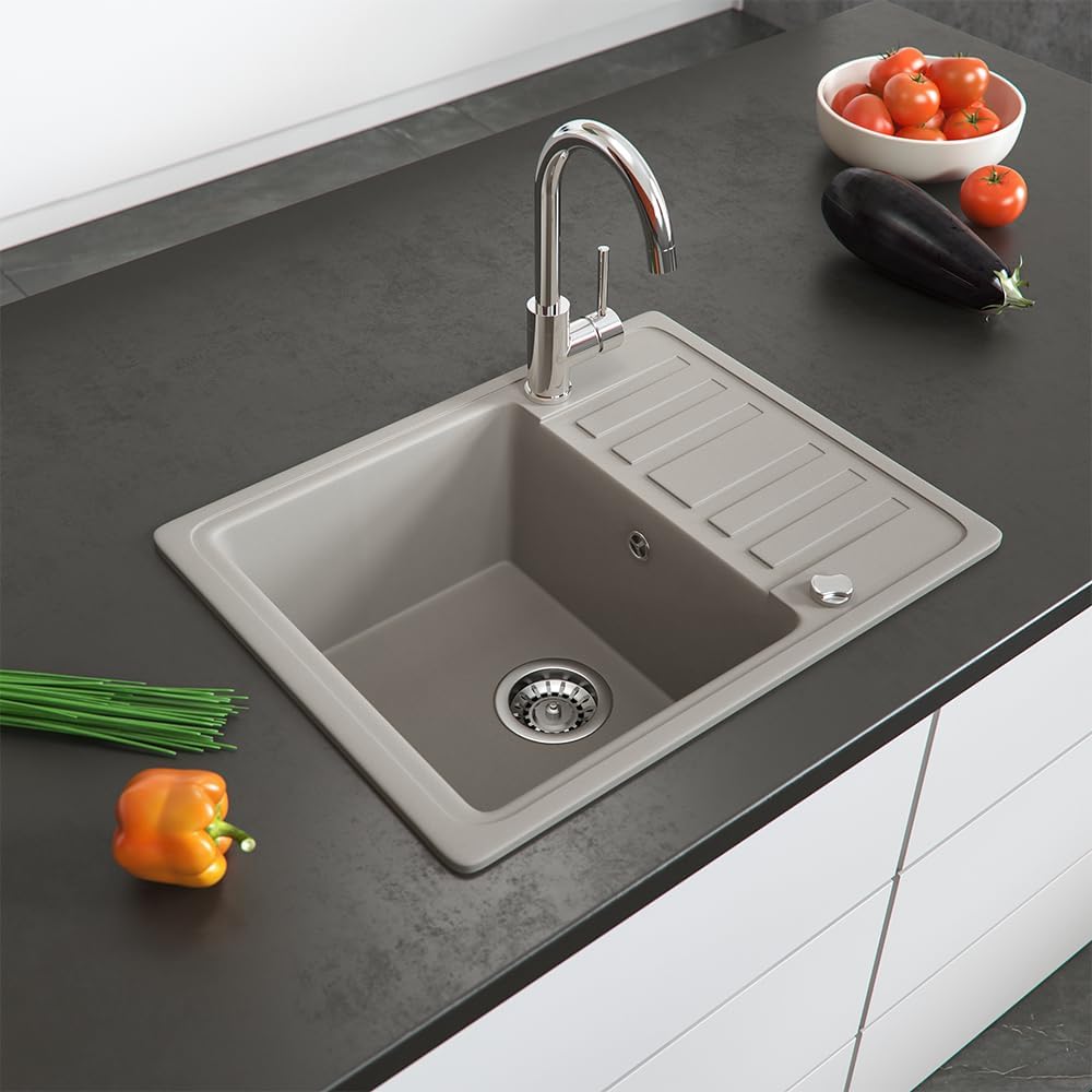 Bergström Spülbecken, Beige, 58 x 46 cm mit Trockenplatz, Beige