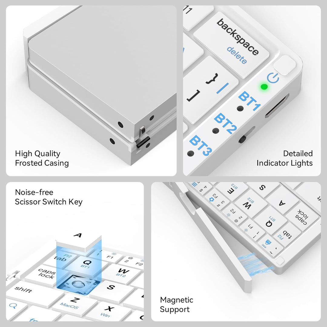 Leise Tastatur Faltbare QWERTY BT mit Magnetischem Ständer, Aluminium Mini Tragbare Kabellose Tastat