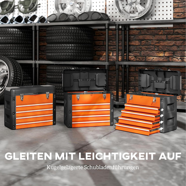 HOMCOM Werkzeugkoffer leer, robust Werkzeugkasten mit 4 Schublade Fächer Tragegriff, Werkzeugkiste W