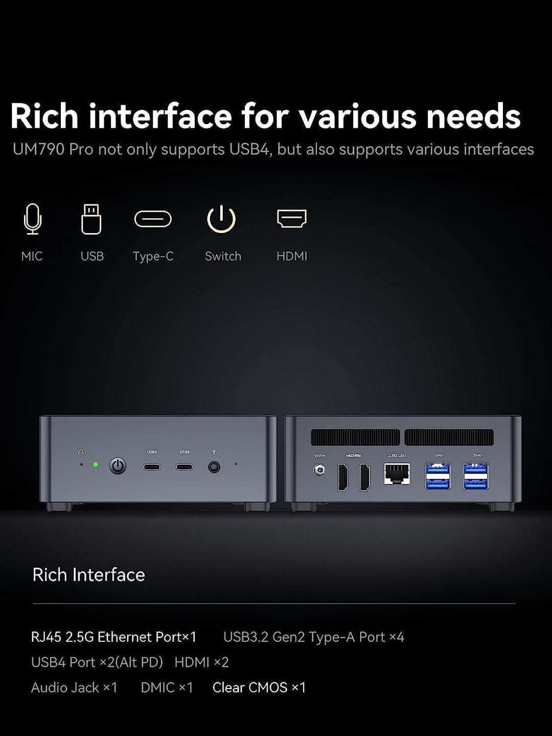 MINIS FORUM UM790 Pro Mini PC AMD Ryzen 9 9 7940HS bis zu 5,2 GHz 32 GB DDR5 1 TB SSD Con AMD Radeon