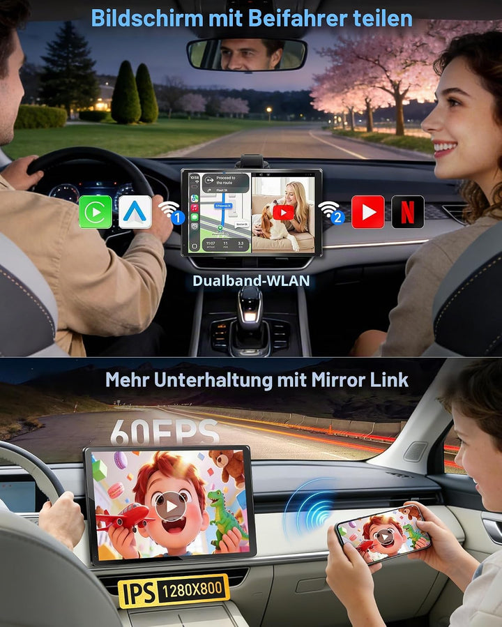 URVOLAX 10,1" Drehbares Apple CarPlay: Android 13 Wireless Android Auto Display mit Google Play - Ma