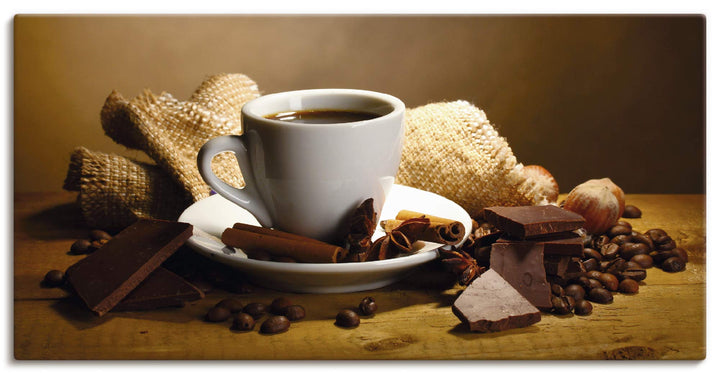 ARTland Leinwandbilder Wandbild Bild auf Leinwand 60x30 cm Kaffee Cafe Coffee Kaffeetasse Zimtstange