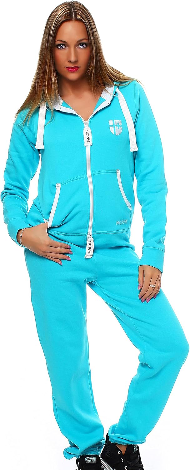Damen Jumpsuit – Bequemer, weicher Hausanzug aus Baumwolle S türkis-blau, S türkis-blau