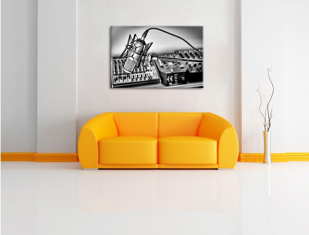 Pixxprint Mikrofon mit Musikanlagen als Leinwandbild/Grösse: 100x70 cm/Wandbild/Kunstdruck/fertig be