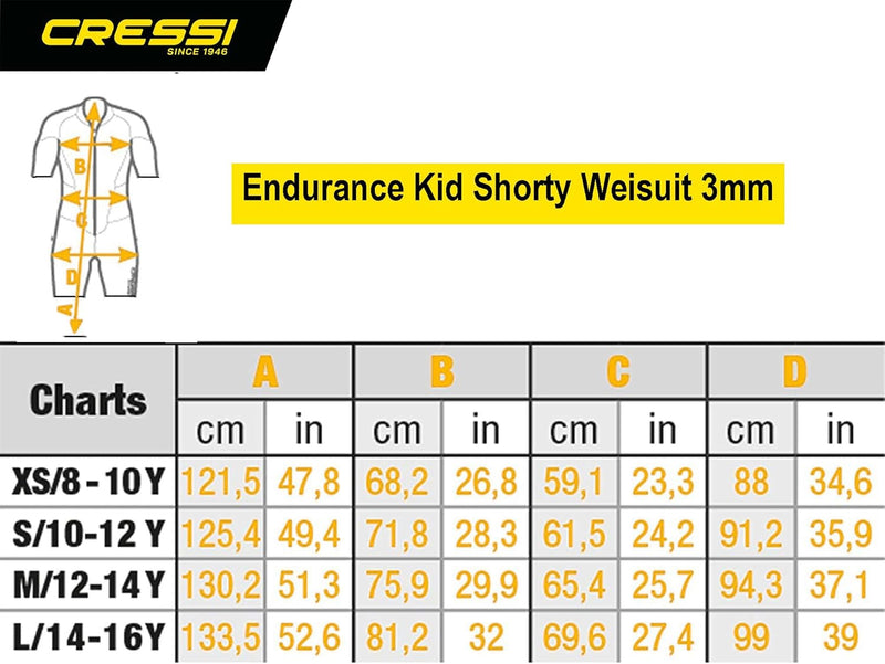 Cressi Endurance Kid Shorty Wetsuit 3mm - Neopren Shorty 3mm Für Kinder und Jugendliche Taucher Und