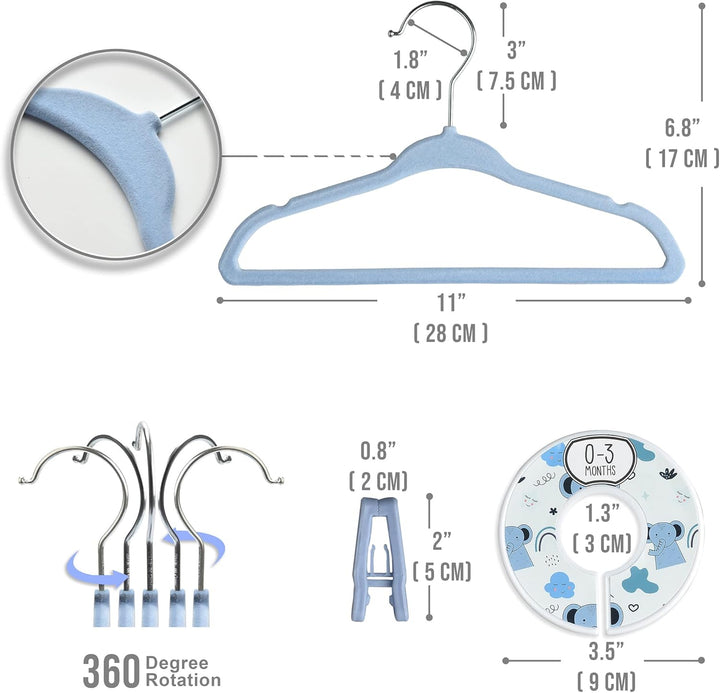 Babyrish Samt-Baby-Kleiderbügel, 10 Clips, 8 Grössenmarkierungen, 30 Stück, 27,9 cm, ultraschlanke B