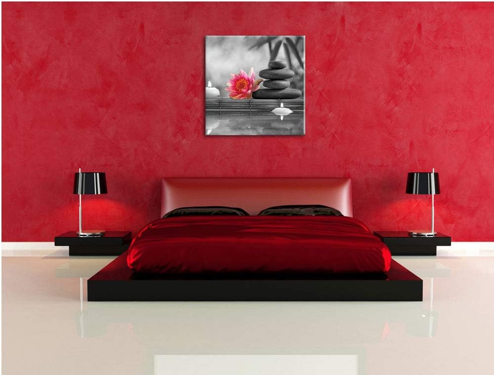 Pixxprint Seerose Zen Steine Kerzen als Leinwandbild/Grösse: 70x70 cm/Wandbild/Kunstdruck/fertig bes