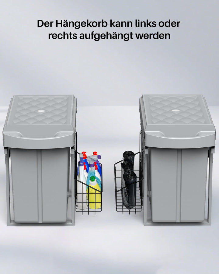 Lovewind Abfallsammler Tandem, 10L+20L, Mit seitlichem Hängekorb, Abfalleimer für Schränke ab 300 mm