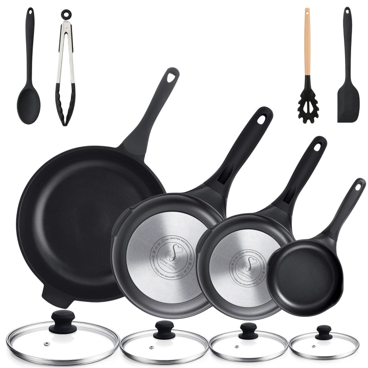 Stone&Stone Set mit 4 Pfannen 20 cm, 24 cm, 28 cm, 32 cm Super Antihaftbeschichtung | Induktion und