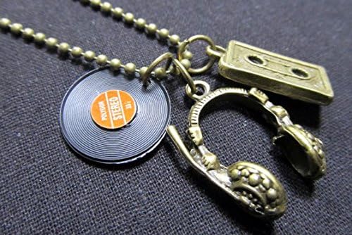Miniblings 3er Set DJ Musiker Kette Halskette 80cm Kopfhörer LP Tape Bronze - Handmade Modeschmuck -