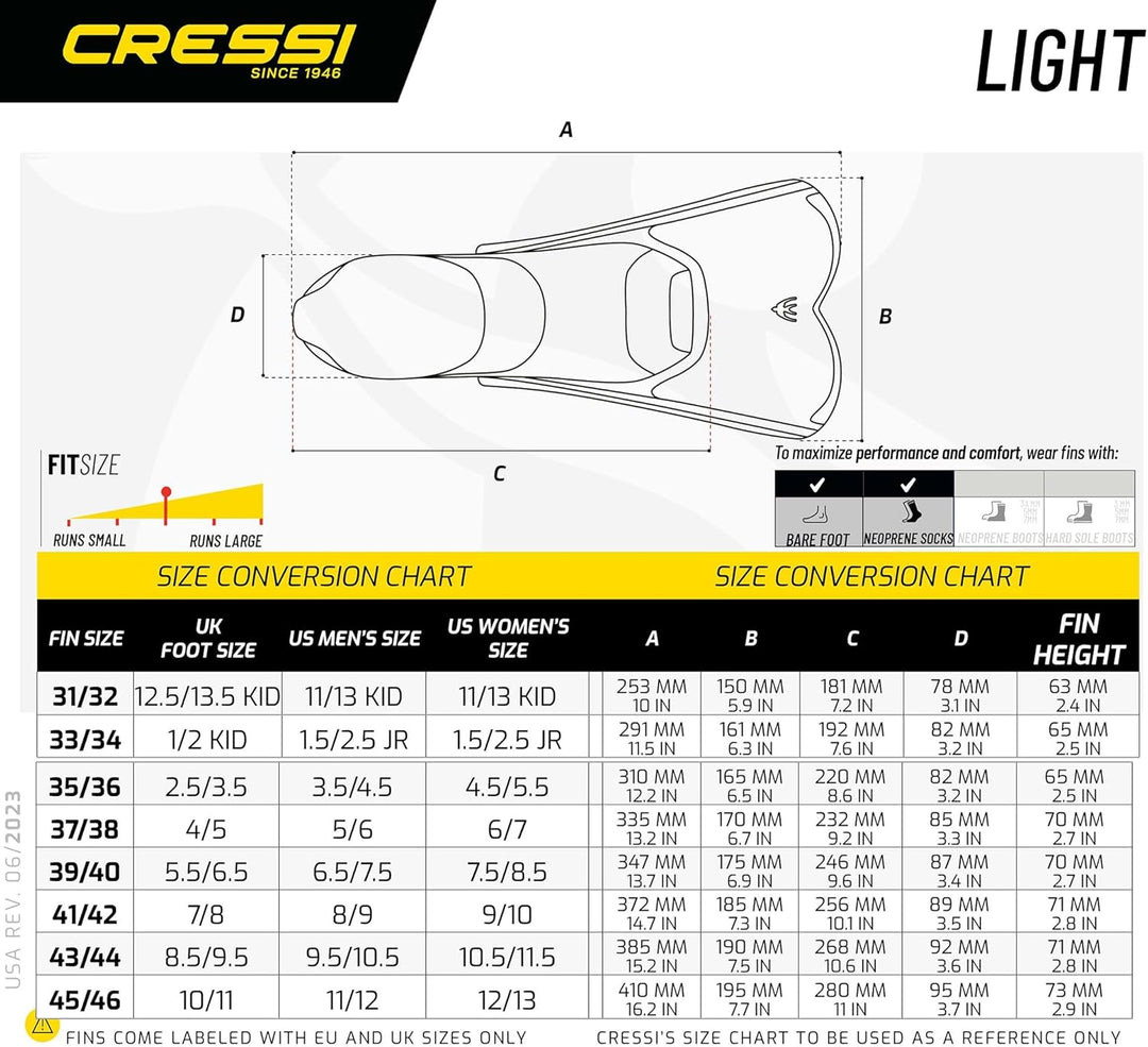 Cressi Light Fins-Kurze Flossen Zum Schnorcheln Schwimmen, Wassertraining, Verfügbar für 33/34 Weiss