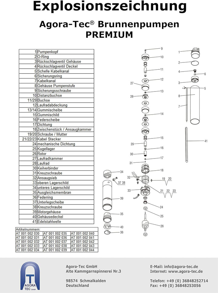 Agora-Tec® 3 Zoll Brunnenpumpe Tiefbrunnenpumpe PREMIUM 370W mit 20m Kabel, Qmax: 3000l/h, Hmax : 60