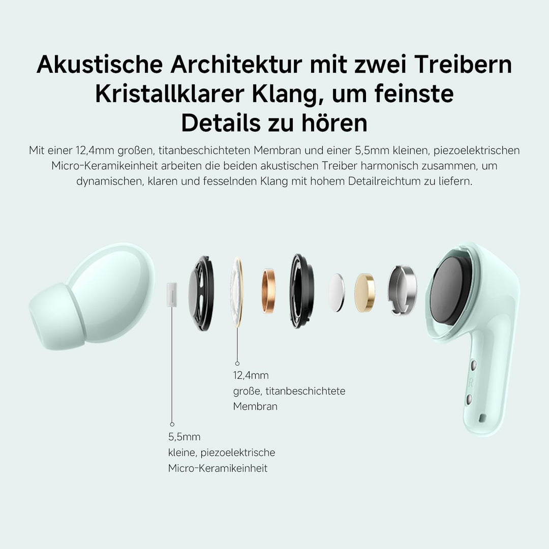 XIAOMI Redmi Buds 6:Bluetooth Kabellos Kopfhörer in-Ohr, Duale Treiber, Integrierter immersiver Soun