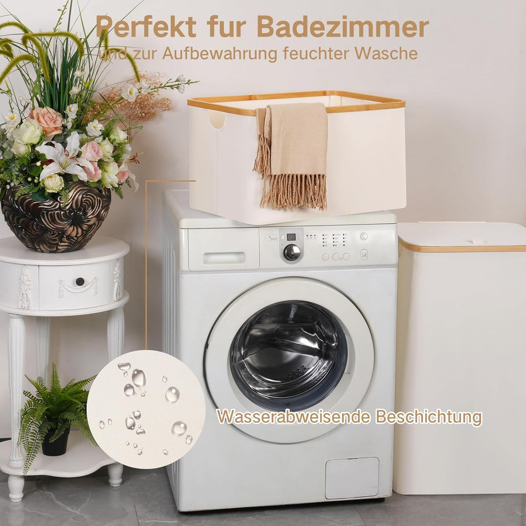 efluky Faltbarer Wäschekorb 60L, Bambus Stoff Faltbarer Storage Basket, Aufbewahrung Klappbar Wäsche