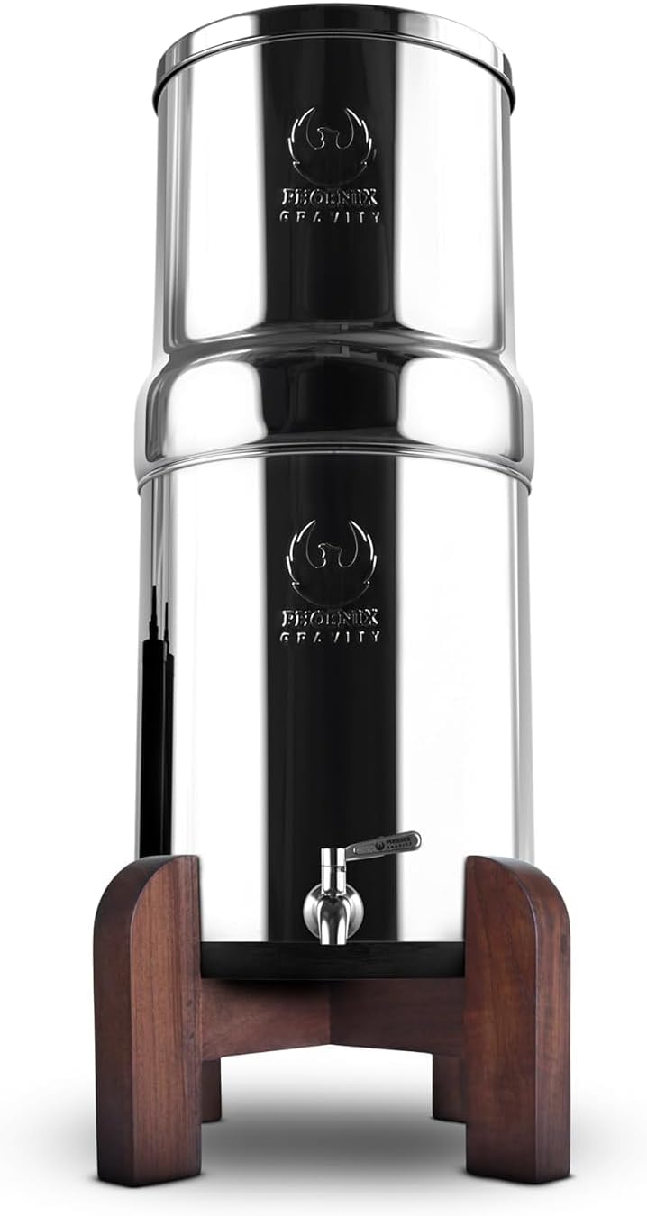 PHOENIX GRAVITY Teakholzständer für Schwerkraft-Wasserfiltersysteme bis zu 6 Liter Grösse, 6 Liter