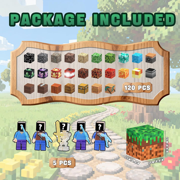 Magnetische Bausteine 120 Magnetblöcke mit 5 Minifiguren, 10 Aufklebern, Pixel Blocks Design, Kreati