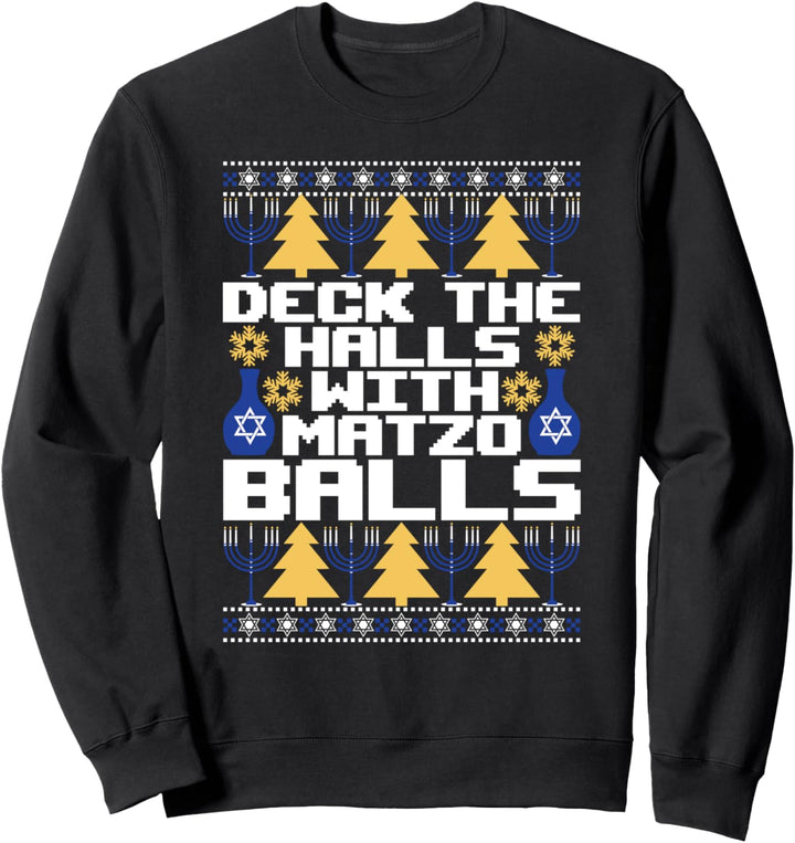Funny Hanukkah Gifts Ugly Christmas Matzo Balls Holiday Sweatshirt