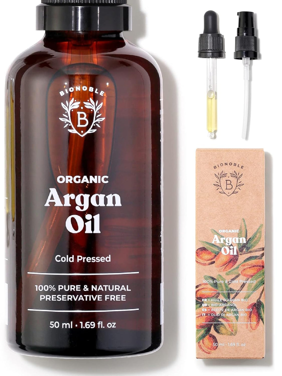 Bionoble Rizinusöl Bio 50ml & Arganöl Bio 50ml - 100% Rein, Natürlich und Kaltgepresst - Gesicht, Kö