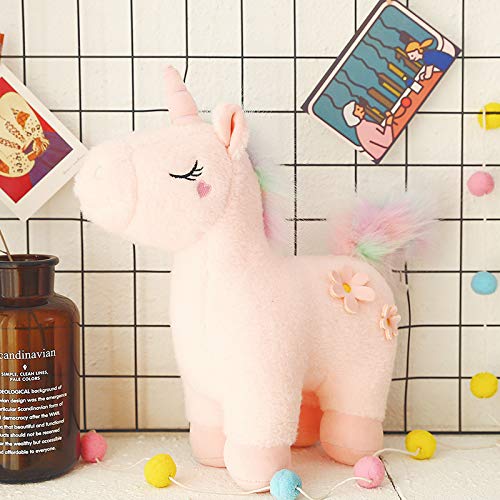 RAILONCH Plüsch Regenbogen Einhorn, Stofftier Plüschtier Kuscheltier Süss Teenager Herz Puppe Gesche