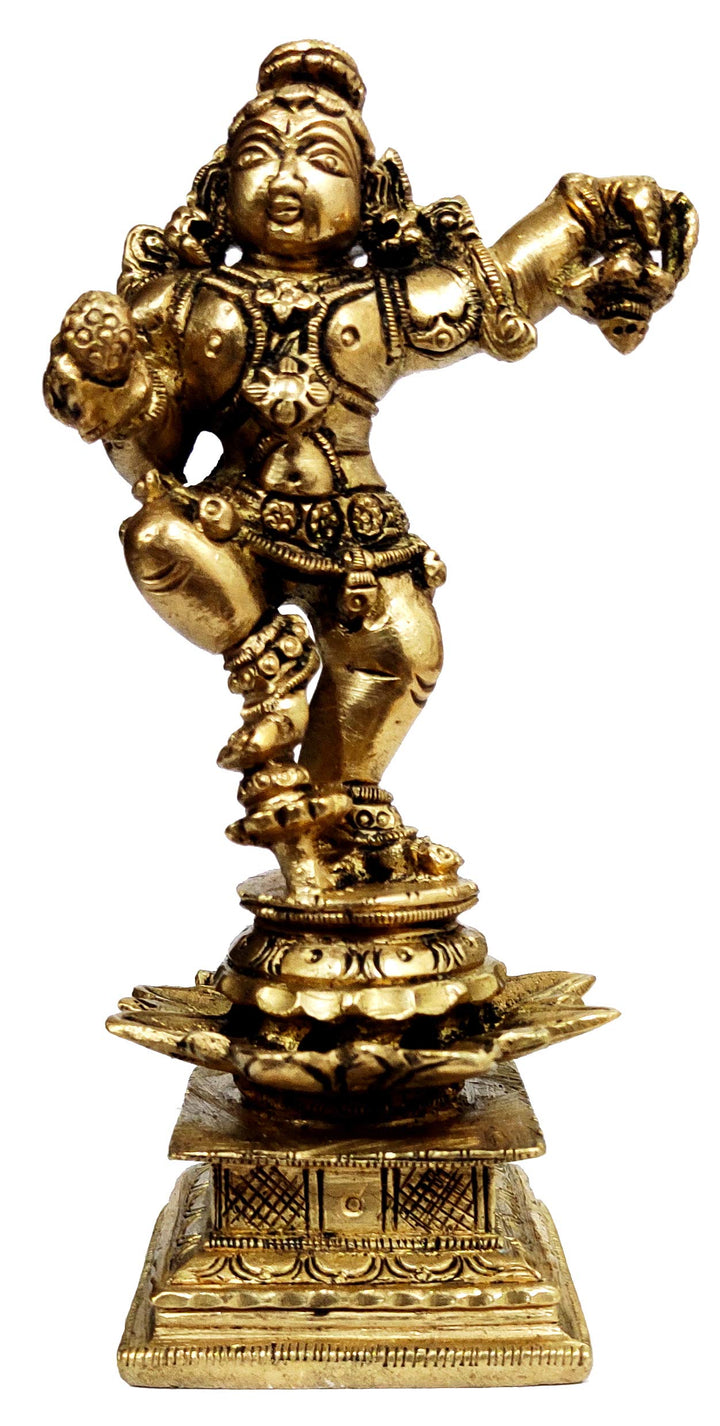 Purpledip Messing-Statue Tanzende Bala Krishna: Sammlerstück Idol Laddu Goapala (12065)