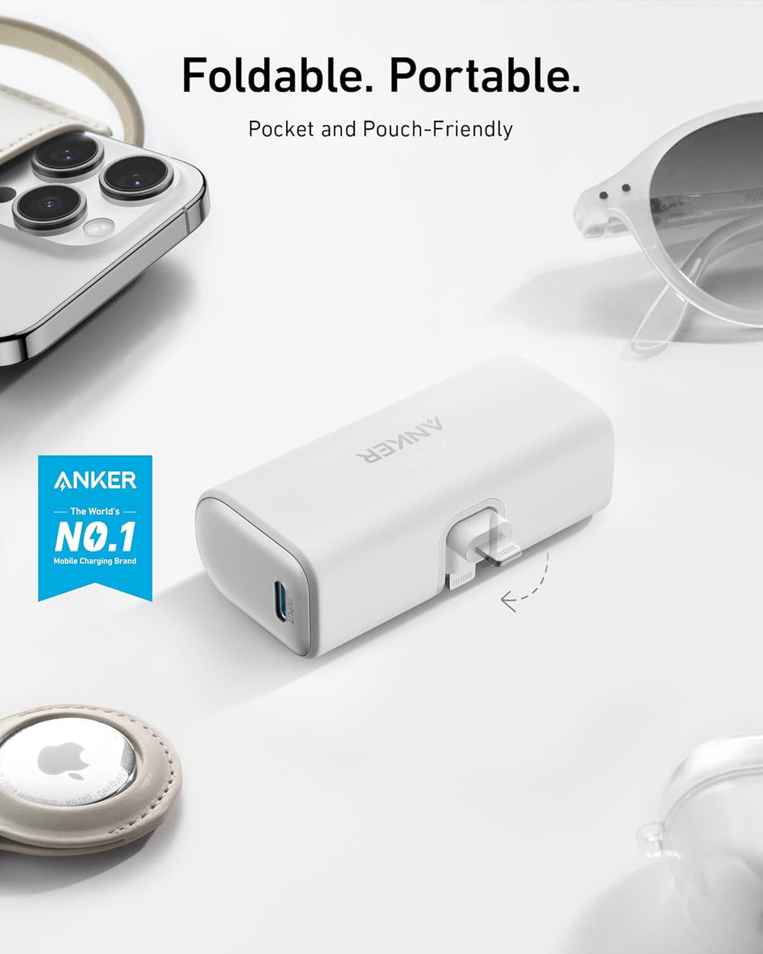 Anker 621 Powerbank mit integriertem Lightning-Stecker, 5.000 mAh MFi-zertifizierter 12W externer Ha