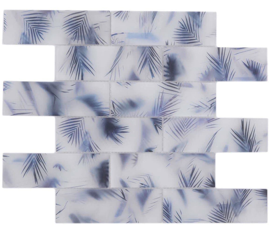 Mosaikfliese Glasmosaik Verbund weiss blau matt Blattoptik Küchenrückwand Duschwand | 10 Mosaikmatte