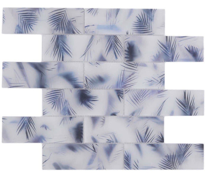 Mosaikfliese Glasmosaik Verbund weiss blau matt Blattoptik Küchenrückwand Duschwand | 10 Mosaikmatte