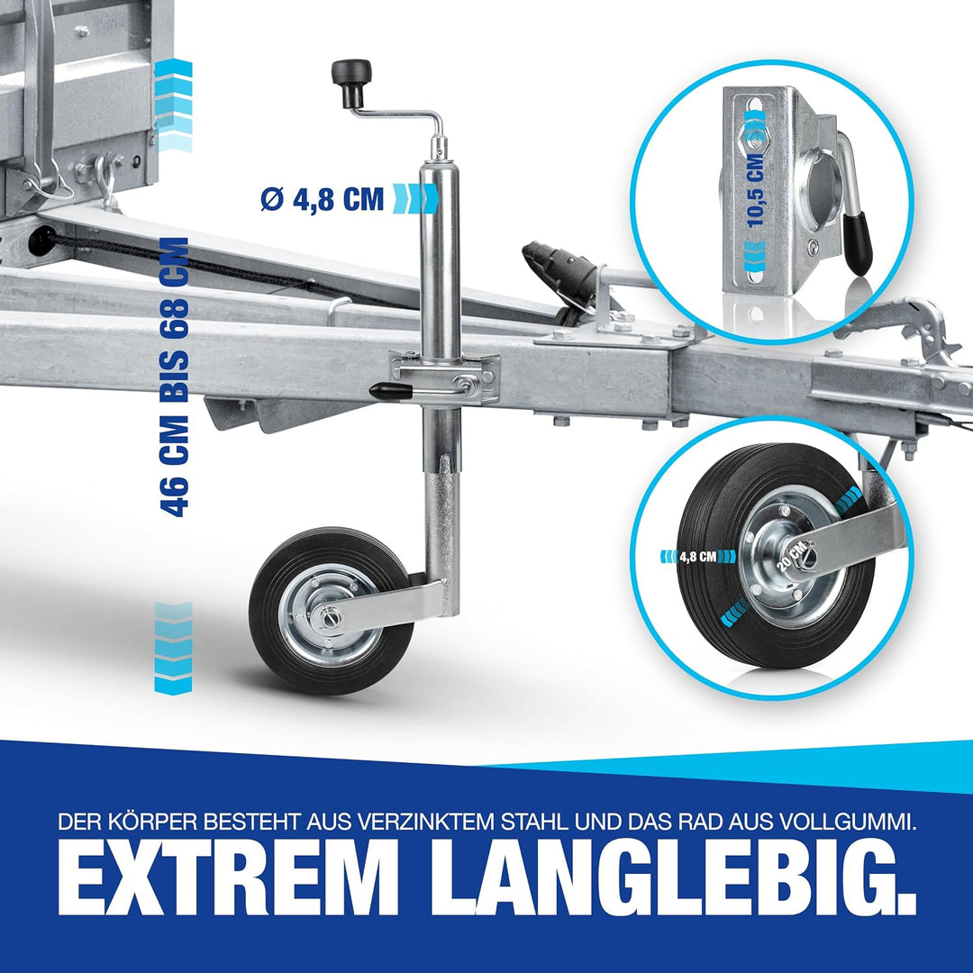 NTG Stützrad für Anhänger und Wohnwagen | Vollgummireifen | 150kg Stützlast | 46 bis 68 cm Höhe | Ve