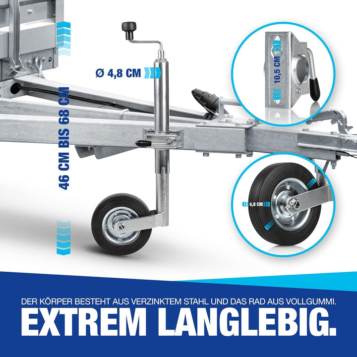 NTG Stützrad für Anhänger und Wohnwagen | Vollgummireifen | 150kg Stützlast | 46 bis 68 cm Höhe | Ve