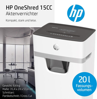 HP OneShred 15CC, Aktenvernichter, Sicherheitsstufe P-4, Cross Cut, 15 Blatt, 2803 Cross Cut 15 Blat