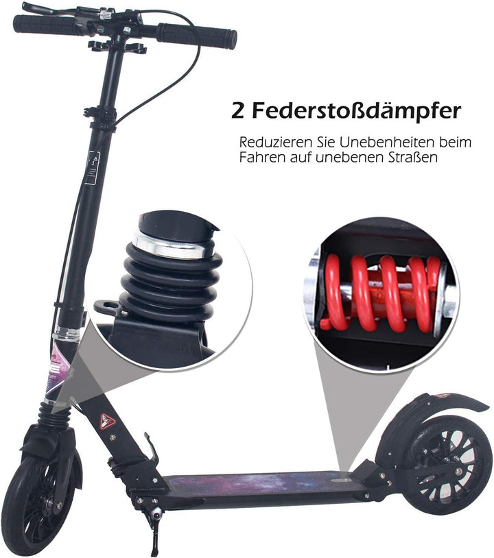 ISE Big Wheel Scooter Tretroller 200mm Roller Cityroller Klappbarer Scooter mit 2 Räder,Handbremse f