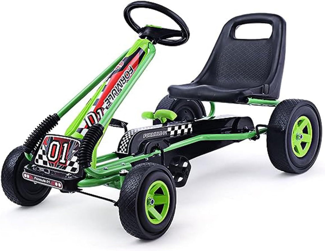 GOPLUS Gokart ab 3-8 Jahre, Kinderfahrzeug mit Verstellbarem Sitz, Tretauto aus Gummireifen, Flexibl