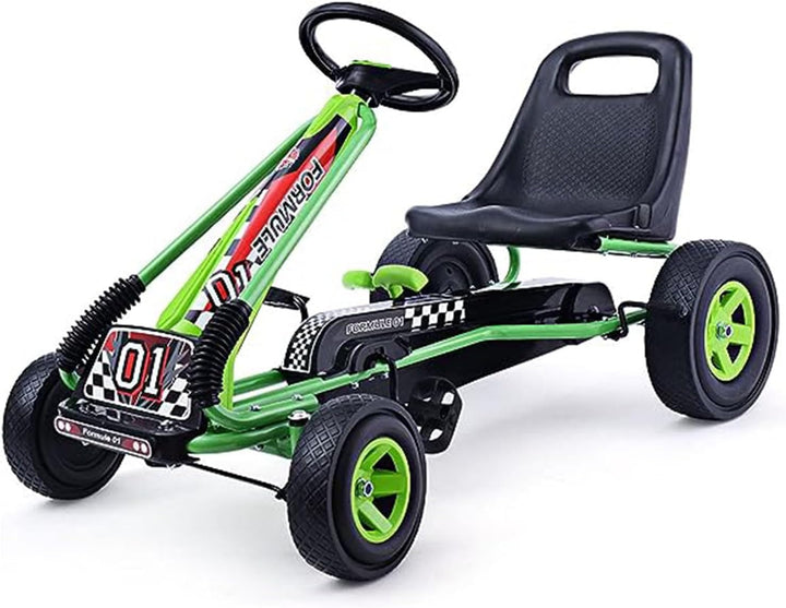 GOPLUS Gokart ab 3-8 Jahre, Kinderfahrzeug mit Verstellbarem Sitz, Tretauto aus Gummireifen, Flexibl