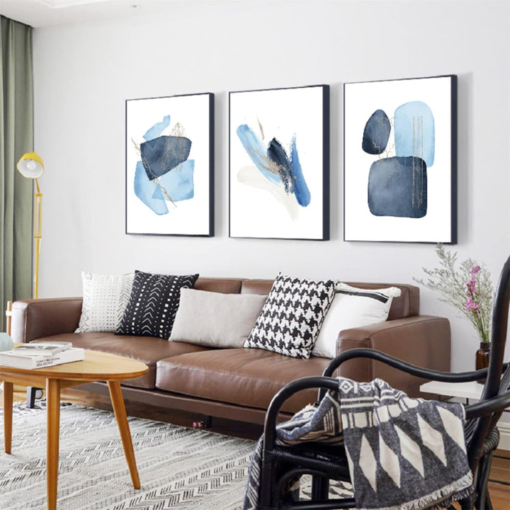 TROYSINC 3er Set Abstract Poster, Blau Geometrie Form Bilder, Ohne Rahmen Wandkunst Leinwand Poster,