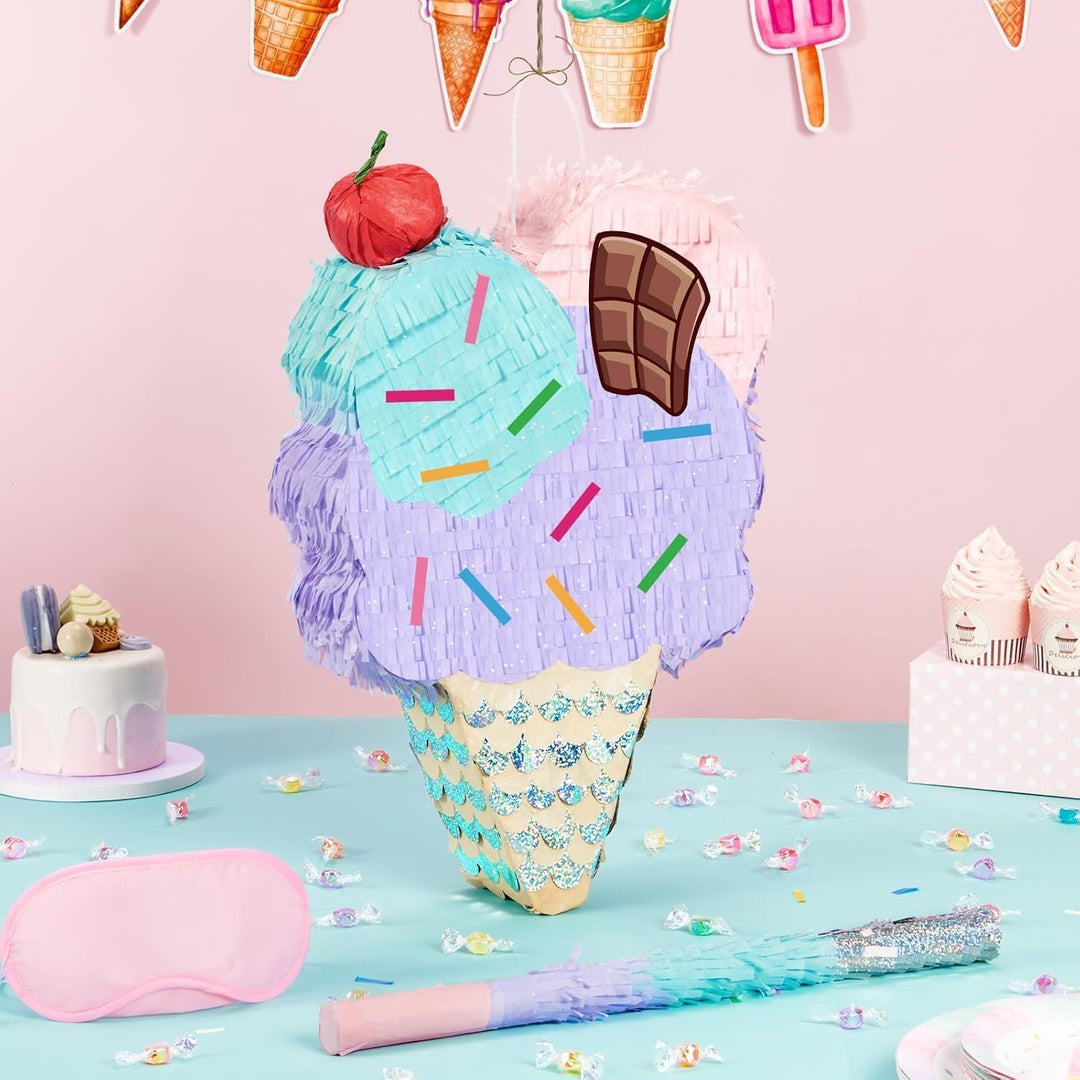 WERNNSAI Eis Pinata – Eiscreme Pinata Geburtstag Mädchen Kinder Eiscreme Piñata Set mit Stock Augenb
