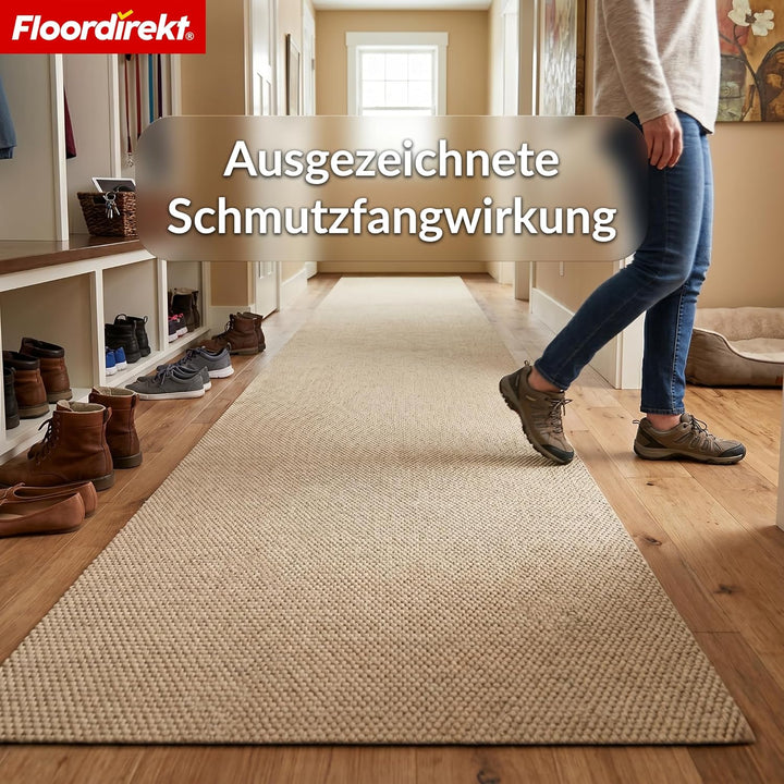 Floordirekt Schmutzfangmatte Beige 80x750cm Hong Kong Pro – rutschfeste Sauberlaufmatte mit TPE-Rück