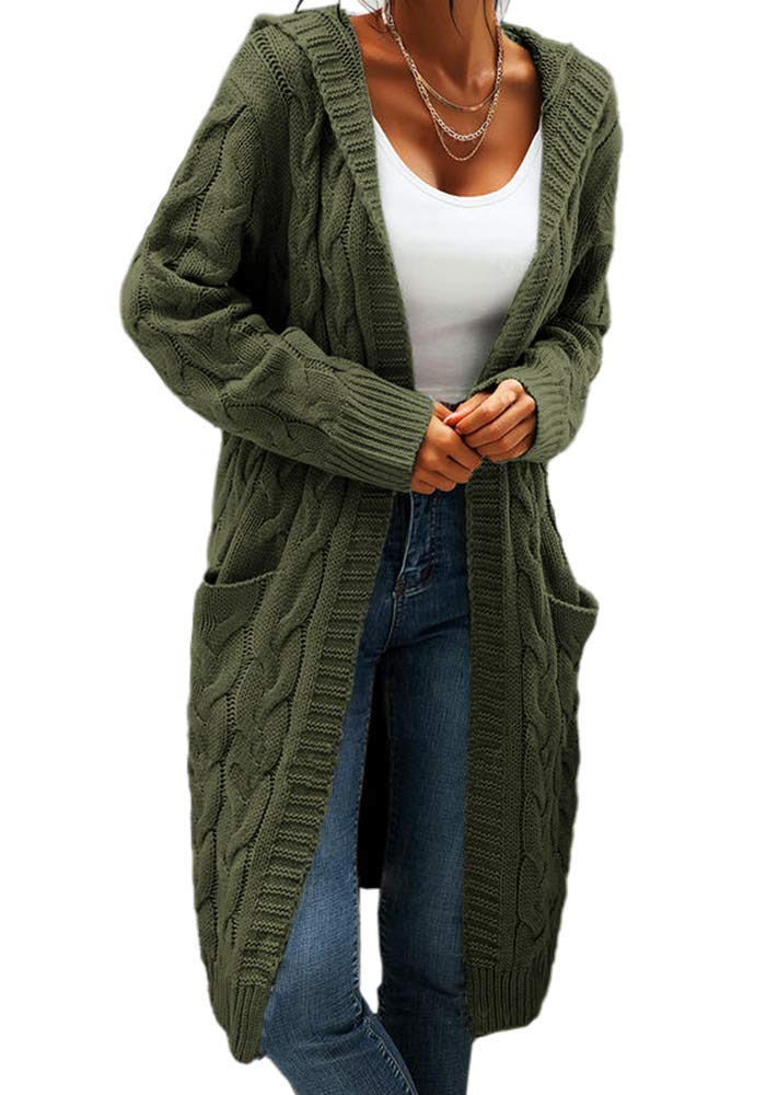 GeGekoko Strickjacke Damen mit Kapuze Langarm Grobstrick-Cardigan Open Front Sweater Herbst Winter C