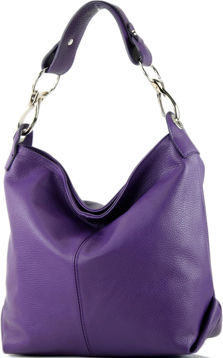 modamoda de T168 Damen Leder Schultertasche, handmade in Italy Violett, Violett