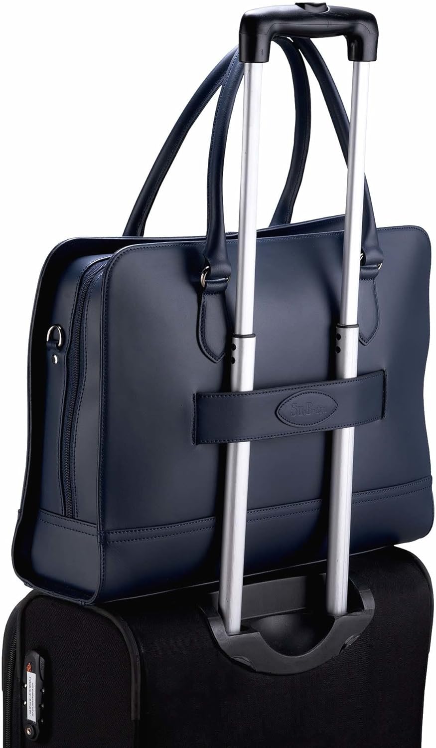 Su.B Laptoptasche 15,6 Zoll für Damen, Umhängetasche aus SpaltLeder mit Schulterriemen und Kofferban