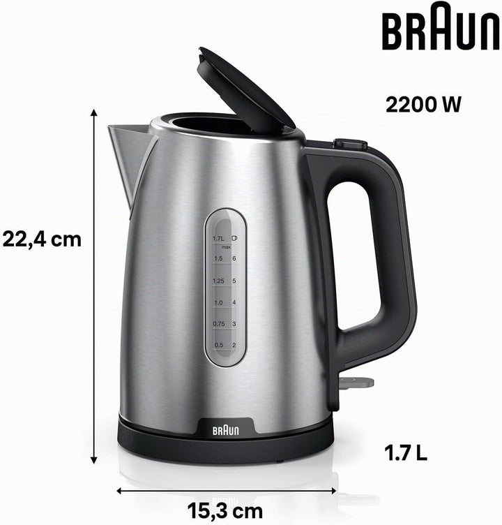 Braun PurShine Wasserkocher WK1500 BK – Teekocher mit 360° Basis, Abschaltautomatik, 1,7 L Füllmenge