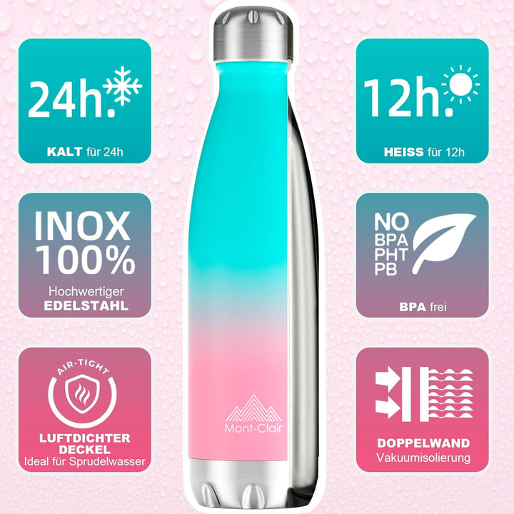 Mont-Clair Trinkflasche Edelstahl - Thermosflasche - BPA-freie - Water Bottle, Edelstahl trinkflasch