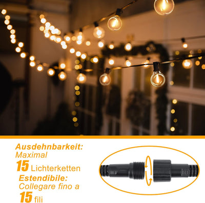 DSlebeen G40 LED Lichterkette Glühbirnen innen und aussen, 15M 27+3 Dimmbar Warmweiss Birnen Lampion