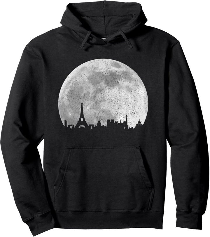 Paris Skyline Eiffelturm Mond Frakreich Vintage Paris Pullover Hoodie