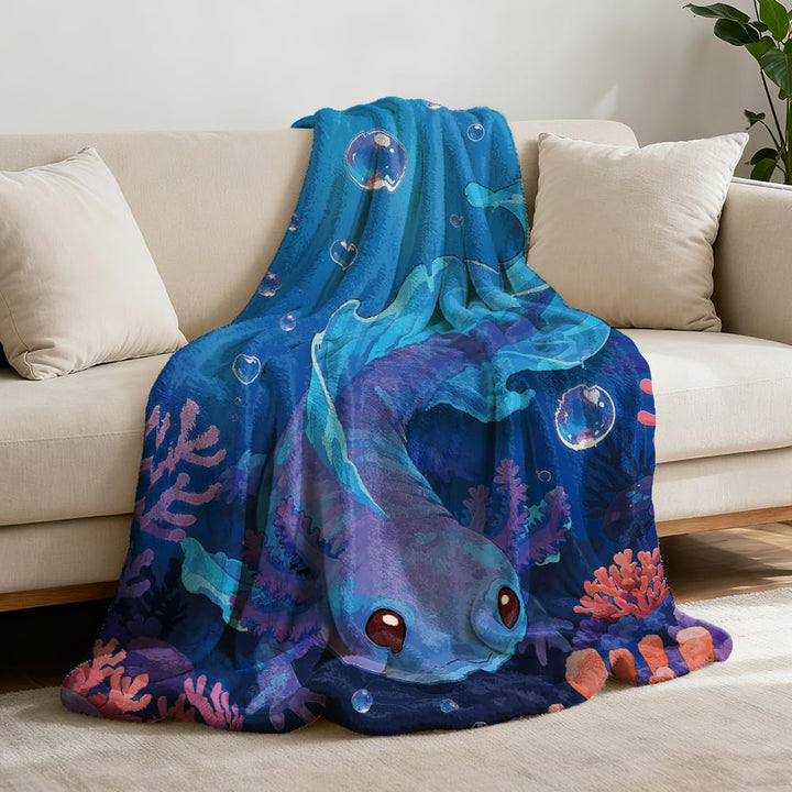 GLOBLELAND Mexikanische Axolotl Geschenk Decke 150x130CM Blau Mama/Papa Geschenk Geburtstagsgeschenk