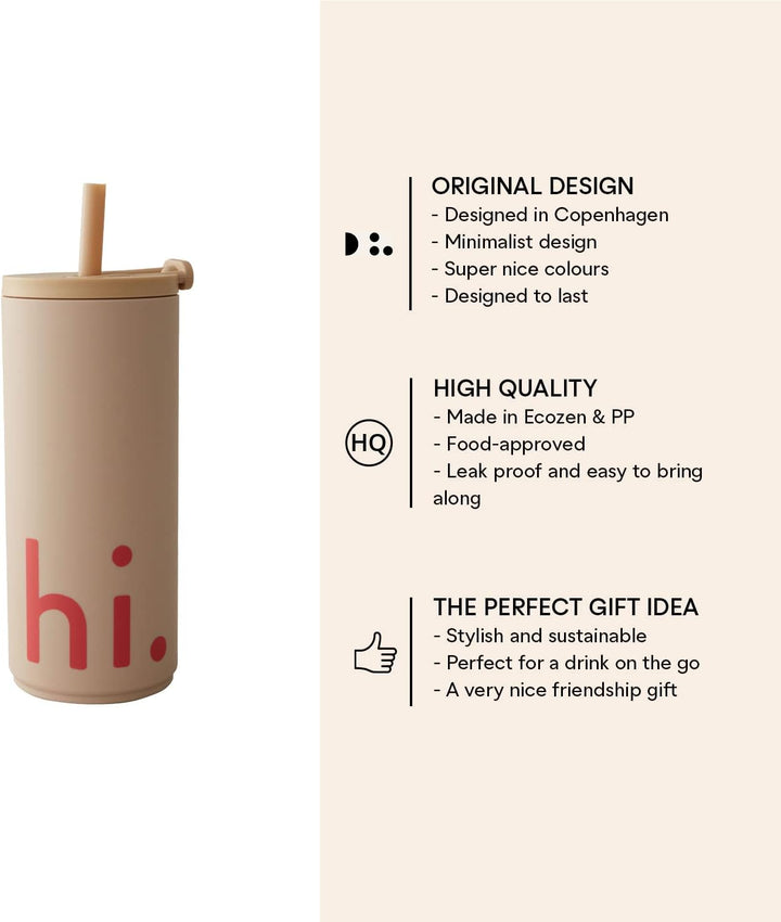 Design Letters Kaffeebecher 500 Ml | Becher mit Deckel & Strohhalm | Travel Mug BPA/BPS frei | Kaffe