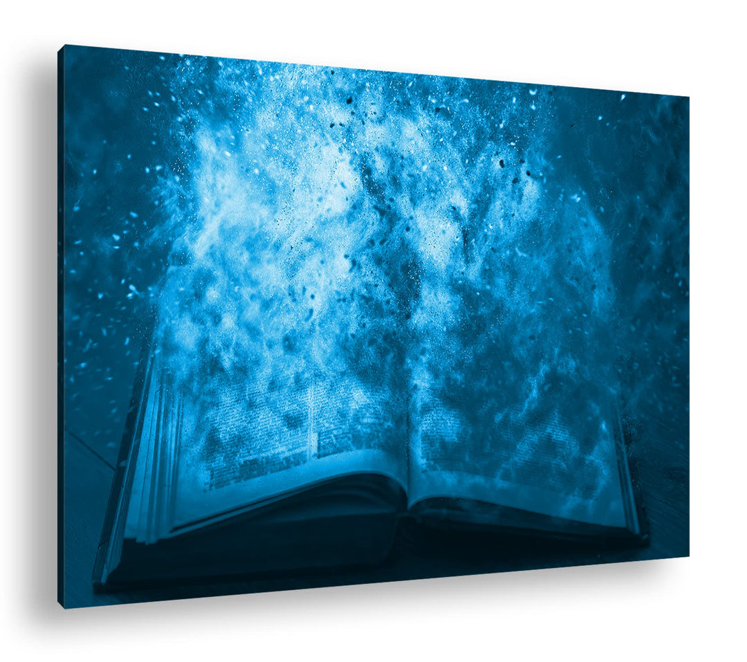 deyoli Brennendes Buch Format 80x60 Effekt: Monocrome Blau als Leinwandbild, Motiv fertig gerahmt au